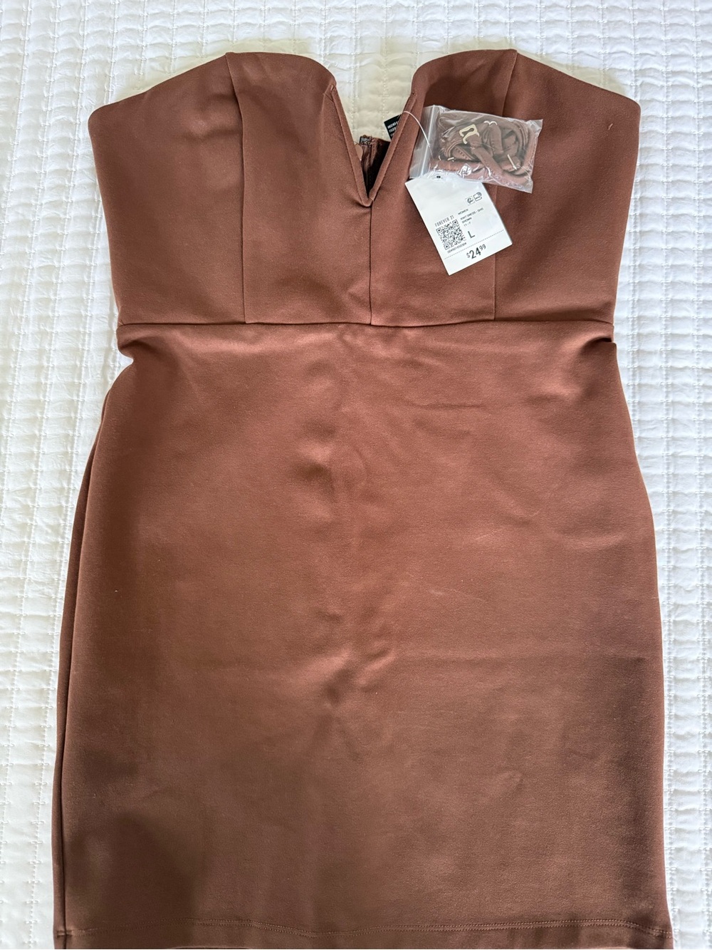 Forever 21 Strapless V-Notch Bodycon Dress in Brown